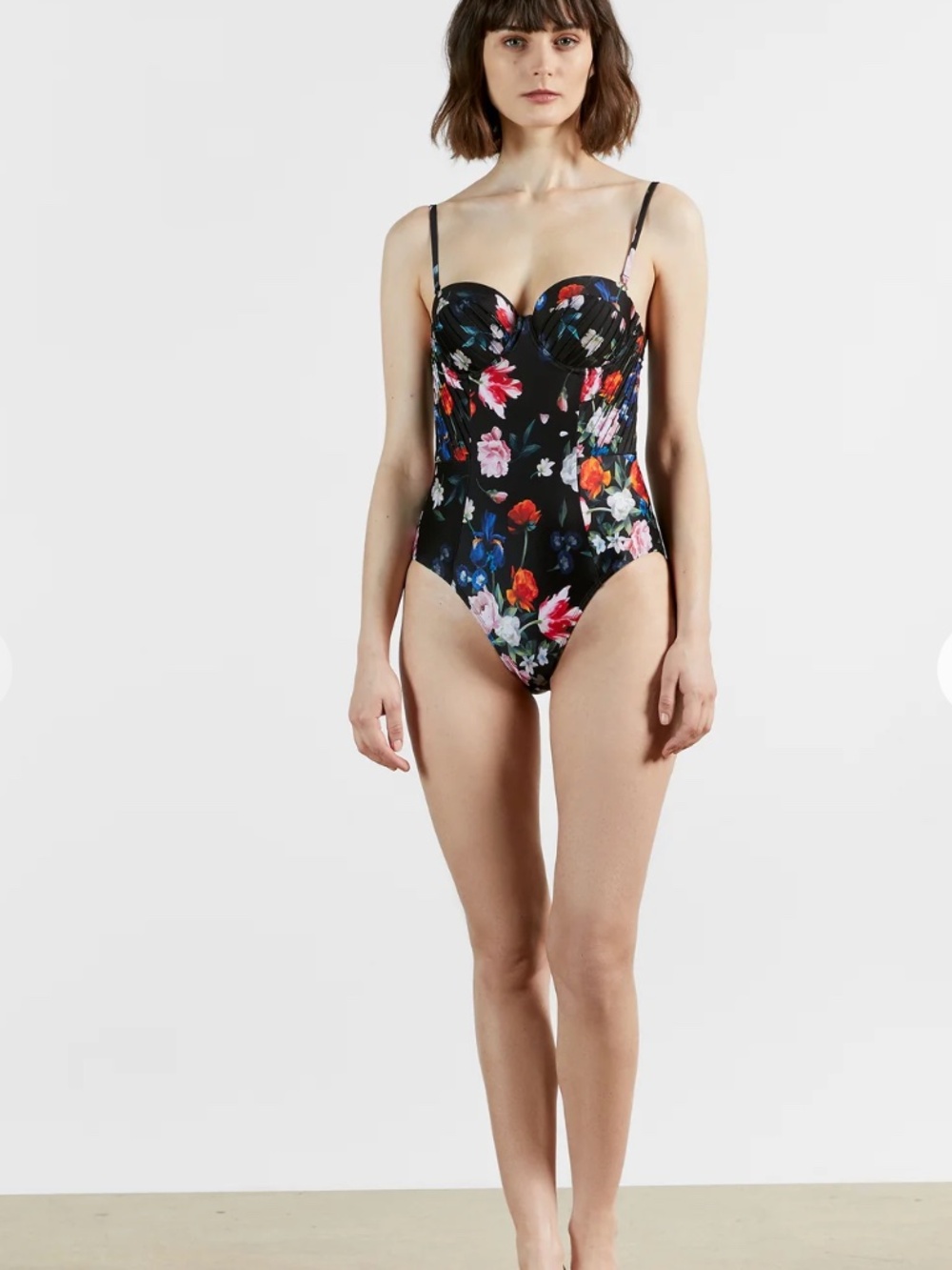 Ted Baker LUUCIA Black Floral One Piece Pleated & Padded Swimsuit Size small